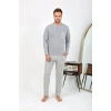 Moda Çizgi Erkek Uzun Kol Penye Gri Pijama Takımı 6861