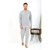 Moda Çizgi Erkek Uzun Kol Penye Gri Pijama Takımı 6861