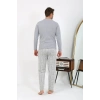 Moda Çizgi Erkek Uzun Kol Penye Gri Pijama Takımı 6861