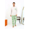 Moda Çizgi Erkek Uzun Kol Penye Krem Pijama Takımı 6861