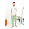 Moda Çizgi Erkek Uzun Kol Penye Krem Pijama Takımı 6861