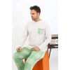 Moda Çizgi Erkek Uzun Kol Penye Krem Pijama Takımı 6861