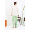 Moda Çizgi Erkek Uzun Kol Penye Krem Pijama Takımı 6861