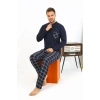 Moda Çizgi Erkek Uzun Kol Penye Lacivert Pijama Takımı 6861