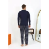 Moda Çizgi Erkek Uzun Kol Penye Lacivert Pijama Takımı 6861