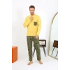Moda Çizgi Erkek Uzun Kol Penye Sarı Pijama Takımı 6861