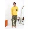 Moda Çizgi Erkek Uzun Kol Penye Sarı Pijama Takımı 6861