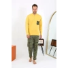 Moda Çizgi Erkek Uzun Kol Penye Sarı Pijama Takımı 6861