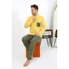 Moda Çizgi Erkek Uzun Kol Penye Sarı Pijama Takımı 6861