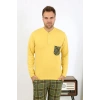 Moda Çizgi Erkek Uzun Kol Penye Sarı Pijama Takımı 6861