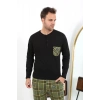 Moda Çizgi Erkek Uzun Kol Penye Siyah Pijama Takımı 6861