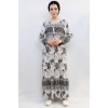 Moda Çizgi Etnik Desen Elbise Siyah