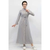 Moda Çizgi Gofre Elbise Gri