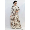Moda Çizgi Gül Desenli Elbise MC4101 Bej