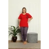 Moda Çizgi Kadın %100 Pamuk Kısa Kol Büyük Beden Pijama Takım 202144
