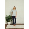 Moda Çizgi Kadın %100 Pamuk Penye Kısa Kol Pijama Takım 3381