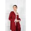 Moda Çizgi Kadın 3lü Bordo Sabahlık Takım 16108