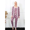Moda Çizgi Kadın 3lü Lila Sabahlık Pijama Takım 16103