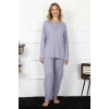 Moda Çizgi Kadın 4XL-5XL-6XL-7XL-8XL Büyük Beden Lila Uzun Kol Pijama Takım 75013