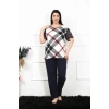 Moda Çizgi Kadın 5XL-6XL-7XL-8XL Büyük Beden Kısa Kol Pijama Takım 75003