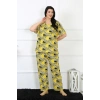 Moda Çizgi Kadın 5XL-6XL-7XL-8XL Büyük Beden Kısa Kol Pijama Takım 75007