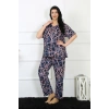 Moda Çizgi Kadın 5XL-6XL-7XL-8XL Büyük Beden Kısa Kol Pijama Takım 75008