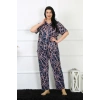 Moda Çizgi Kadın 5XL-6XL-7XL-8XL Büyük Beden Kısa Kol Pijama Takım 75008