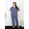 Moda Çizgi Kadın 5XL-6XL-7XL-8XL Büyük Beden Kısa Kol Pijama Takım 75010