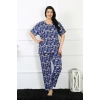 Moda Çizgi Kadın 5XL-6XL-7XL-8XL Büyük Beden Kısa Kol Pijama Takım 75010
