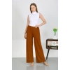 Moda Çizgi Kadın Bürümcük Kumaş Hafif-Esnek Pantolon 210074 Kahve