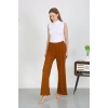Moda Çizgi Kadın Bürümcük Kumaş Hafif-Esnek Pantolon 210074 Kahve