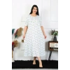 Moda Çizgi Kadın Büyük Beden Kısa Kol Beyaz Anne Gecelik 1372