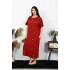 Moda Çizgi Kadın Büyük Beden Kısa Kol Bordo Anne Gecelik 1370