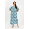 Moda Çizgi Kadın Büyük Beden Kısa Kol Mavi Anne Gecelik 1377