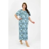 Moda Çizgi Kadın Büyük Beden Kısa Kol Mavi Anne Gecelik 1377