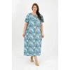 Moda Çizgi Kadın Büyük Beden Kısa Kol Mavi Anne Gecelik 1377