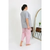 Moda Çizgi Kadın Büyük Beden Kısa Kol Penye Pijama Takımı Gri 202408
