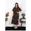Moda Çizgi Kadın Büyük Beden Kısa Kol Siyah Anne Gecelik 1375