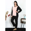 Moda Çizgi Kadın Büyük Beden Penye Uzun Kol Pijama Takım 202213