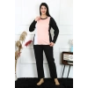 Moda Çizgi Kadın Büyük Beden Penye Uzun Kol Pijama Takım 202213