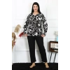 Moda Çizgi Kadın Büyük Beden Penye Uzun Kol Pijama Takım 202217