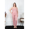 Moda Çizgi Kadın Büyük Beden Somon İp Askılı Pijama Takım 202196