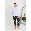Moda Çizgi Kadın Büyük Beden Tek Alt Pijama Siyah 27553