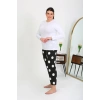 Moda Çizgi Kadın Büyük Beden Tek Alt Pijama Siyah 27553