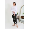 Moda Çizgi Kadın Büyük Beden Tek Alt Pijama Siyah 27553