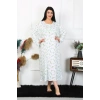 Moda Çizgi Kadın Büyük Beden Uzun Kol Beyaz Anne Gecelik 1363