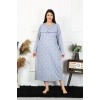 Moda Çizgi Kadın Büyük Beden Uzun Kol İndigo Anne Gecelik 1366
