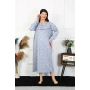 Moda Çizgi Kadın Büyük Beden Uzun Kol İndigo Anne Gecelik 1366