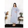 Moda Çizgi Kadın Büyük Beden Uzun Kol İndigo Anne Gecelik 1366