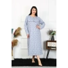 Moda Çizgi Kadın Büyük Beden Uzun Kol İndigo Anne Gecelik 1366